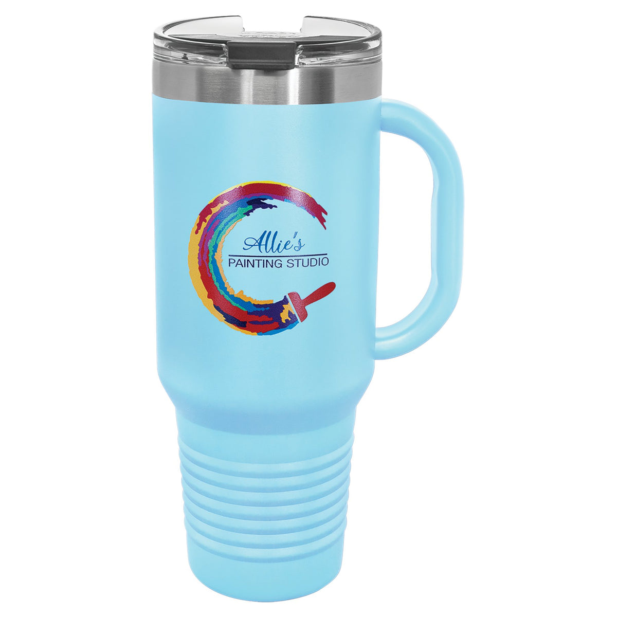 Engraved Polar Camel Travel Mug with Handle and Straw - Light Blue / 40 oz