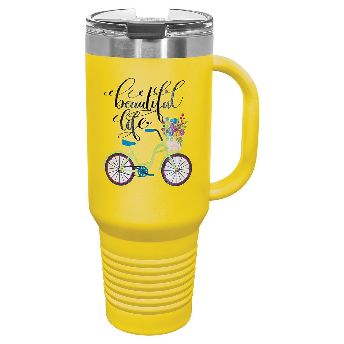 Engraved Polar Camel Travel Mug with Handle and Straw - Yellow / 40 oz