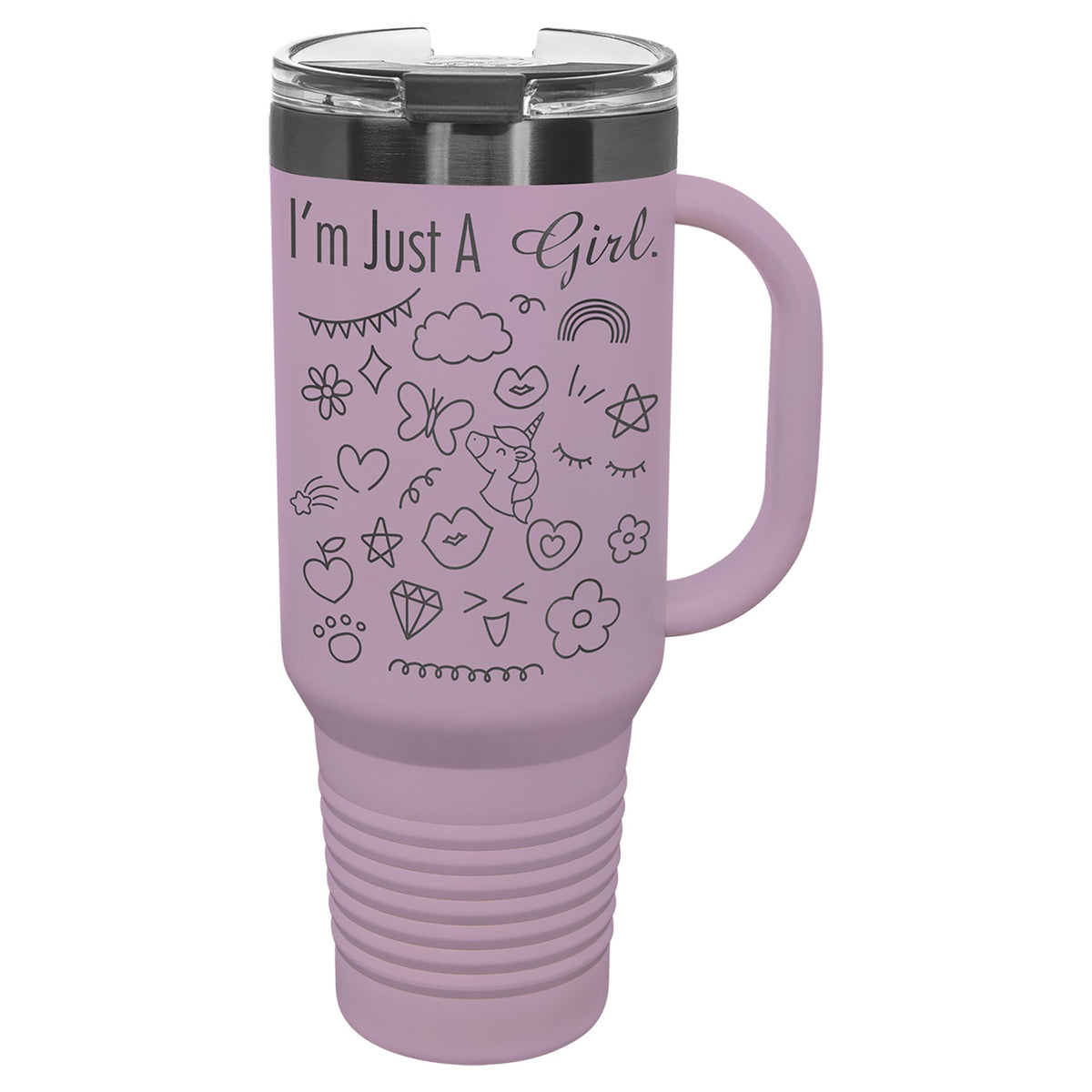 Engraved Polar Camel Travel Mug with Handle and Straw - Moody Lilac/Ghost Black / 40 oz