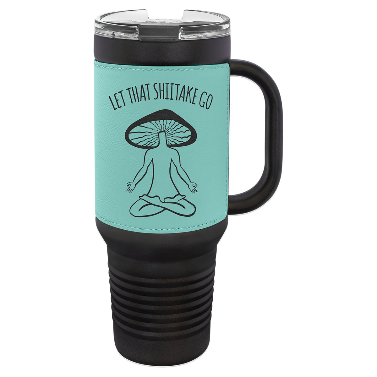 Engraved Polar Camel 40 oz Travel Mug with Leatherette Wrap, Handle and Straw - Teal