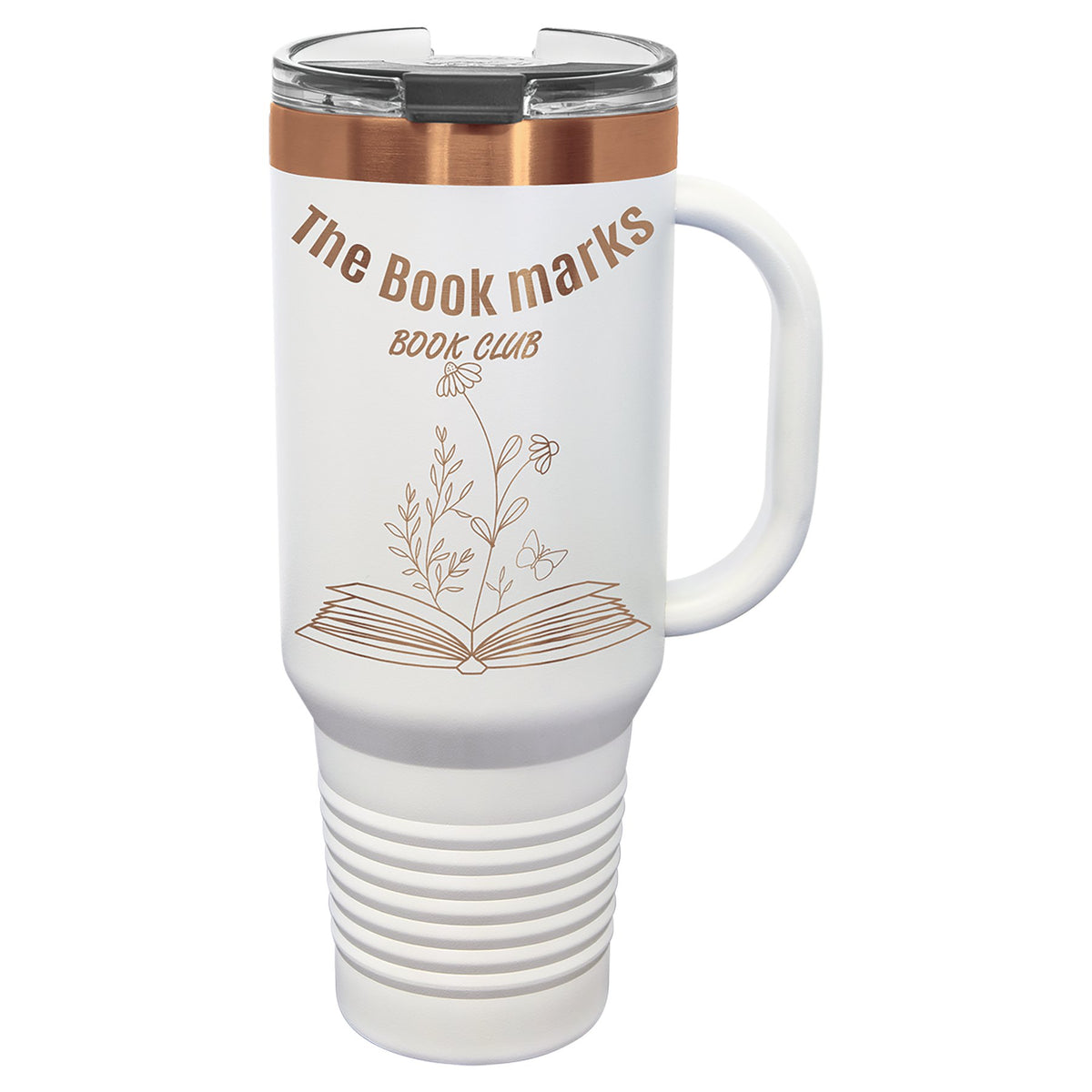 Engraved Polar Camel Travel Mug with Handle and Straw - White/Rose Gold / 40 oz