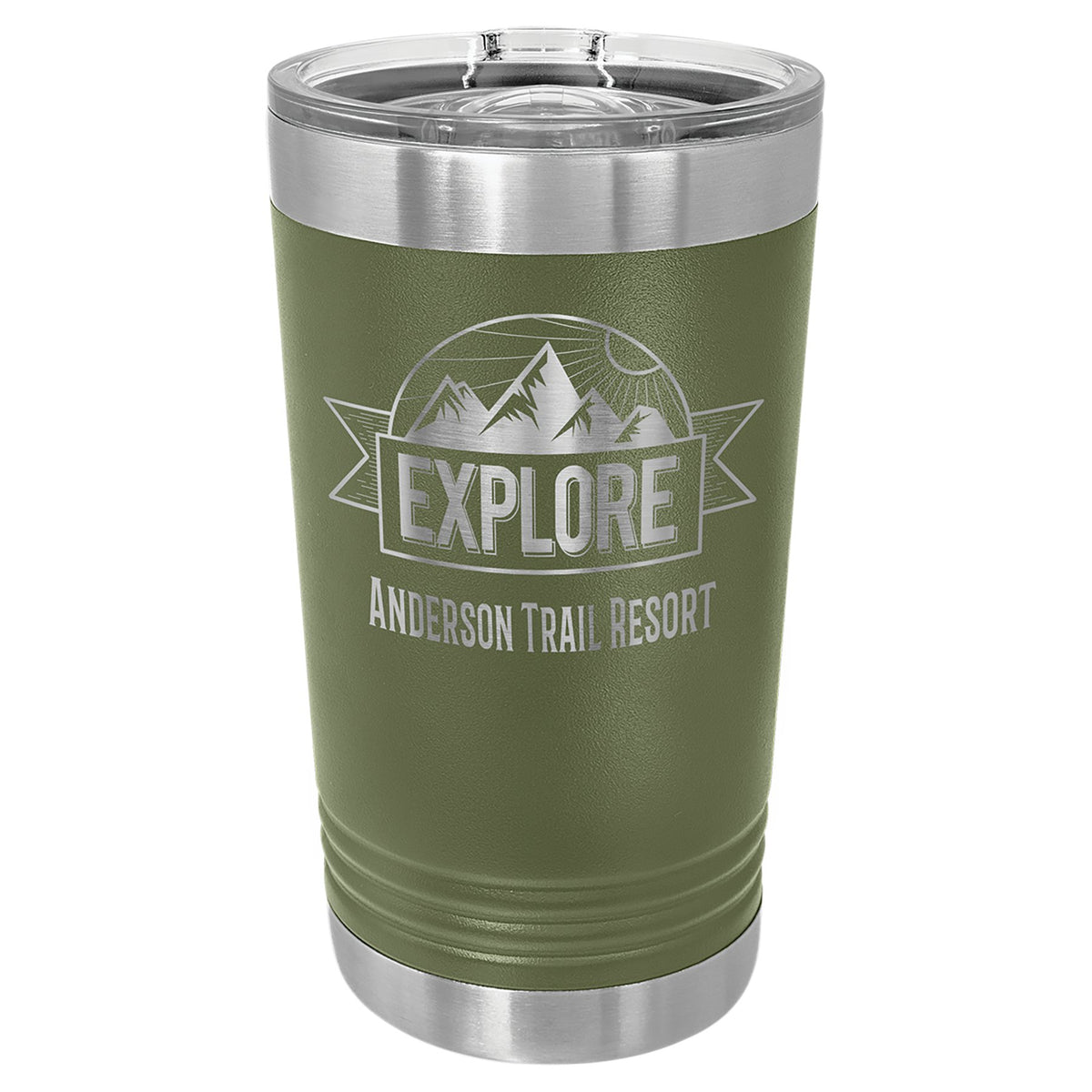 Engraved Polar Camel 16 oz Pint with Slider Lid - Olive Green