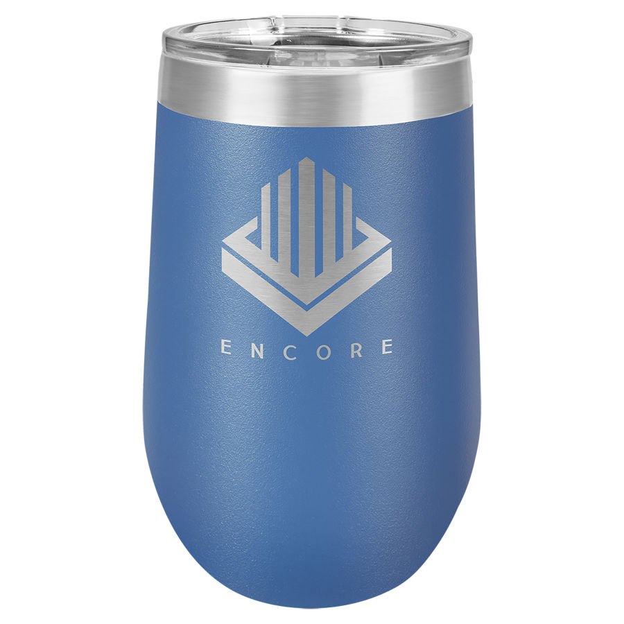 Engraved Polar Camel Stemless Wine Tumbler with Lid - Royal Blue / 16 oz