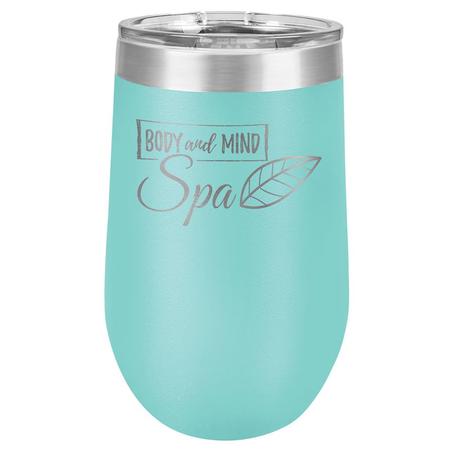 Engraved Polar Camel Stemless Wine Tumbler with Lid - Teal / 16 oz