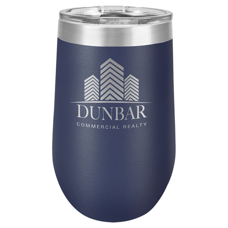 Engraved Polar Camel Stemless Wine Tumbler with Lid - Navy Blue / 16 oz