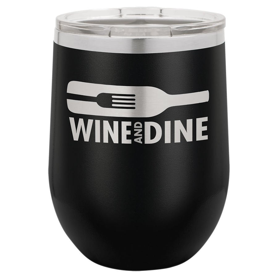 Engraved Polar Camel Stemless Wine Tumbler with Lid - Black / 12 oz