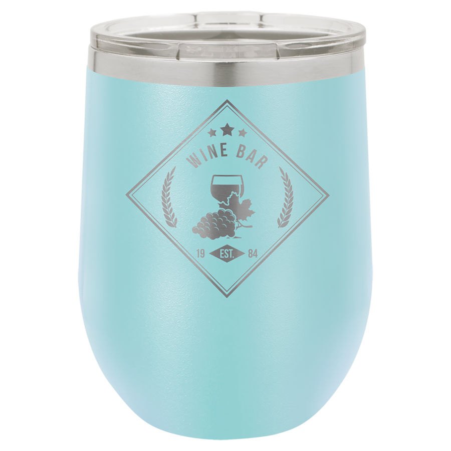 Engraved Polar Camel Stemless Wine Tumbler with Lid - Light Blue / 12 oz