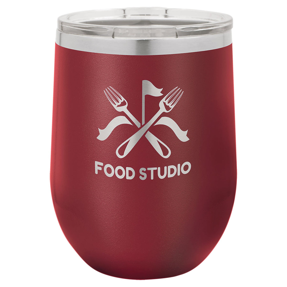Engraved Polar Camel Stemless Wine Tumbler with Lid - Maroon / 12 oz