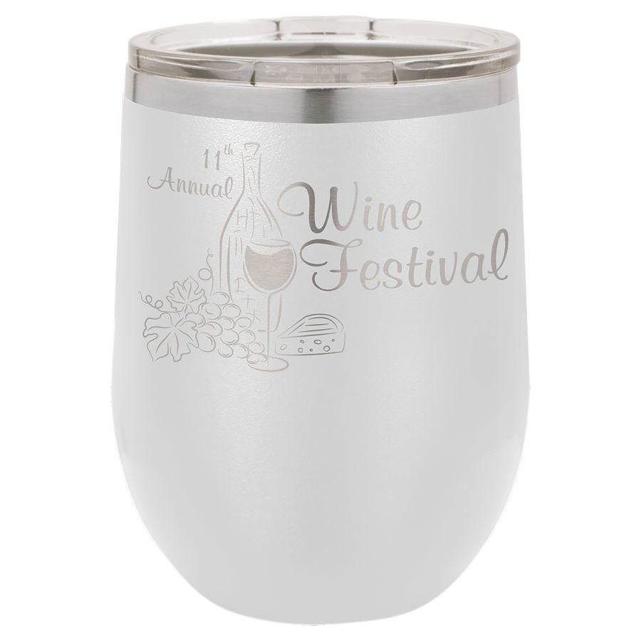Engraved Polar Camel Stemless Wine Tumbler with Lid - White / 12 oz