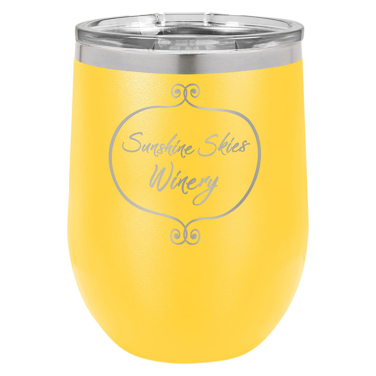 Engraved Polar Camel Stemless Wine Tumbler with Lid - Yellow / 12 oz