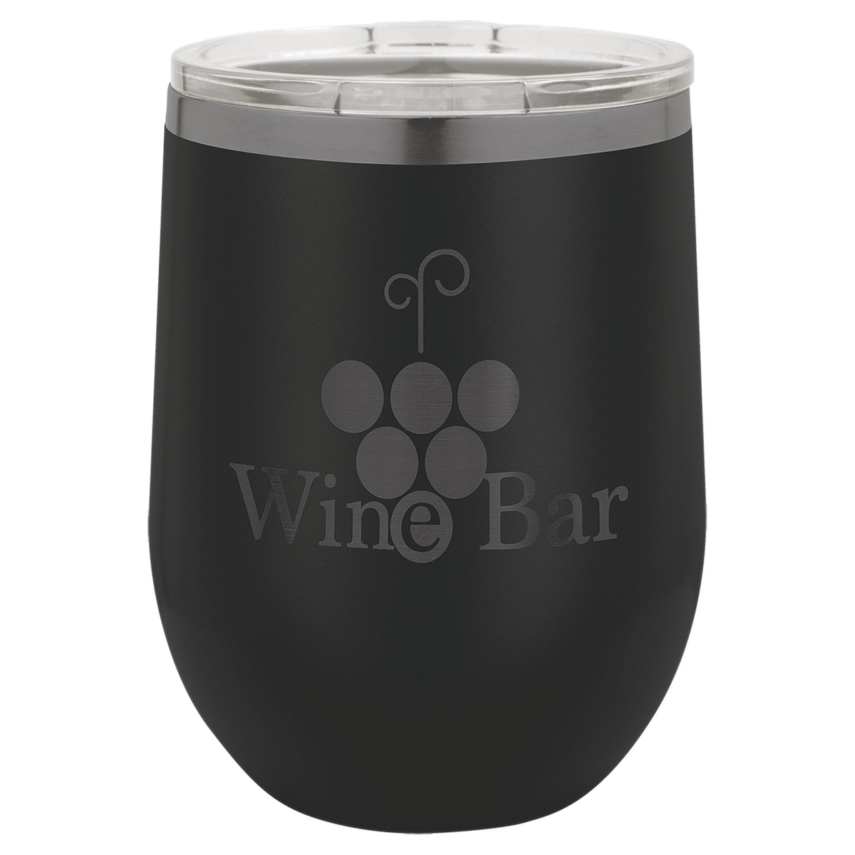 Engraved Polar Camel Stemless Wine Tumbler with Lid - Black/Ghost Black / 12 oz