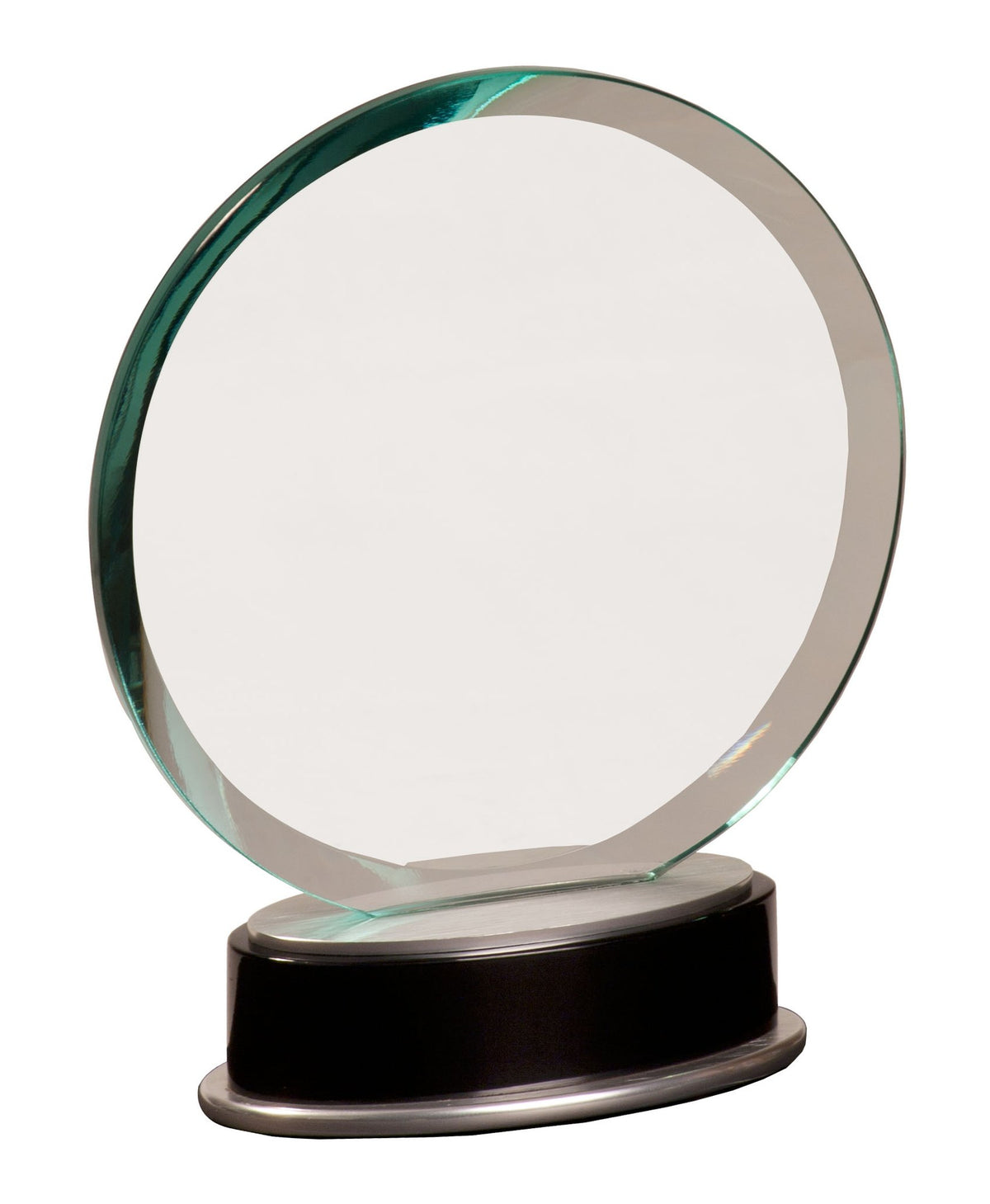 Engraved Jade Round Metro Glass with Silver and Black Piano Finish Base - 7 1/4 in
