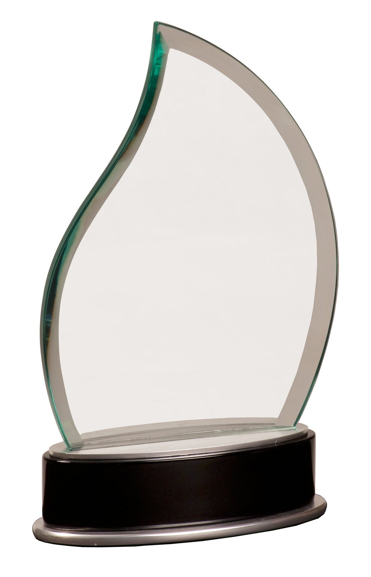 Engraved Jade Flame Metro Glass with Silver and Black Piano Finish Base - 8 3/4 in