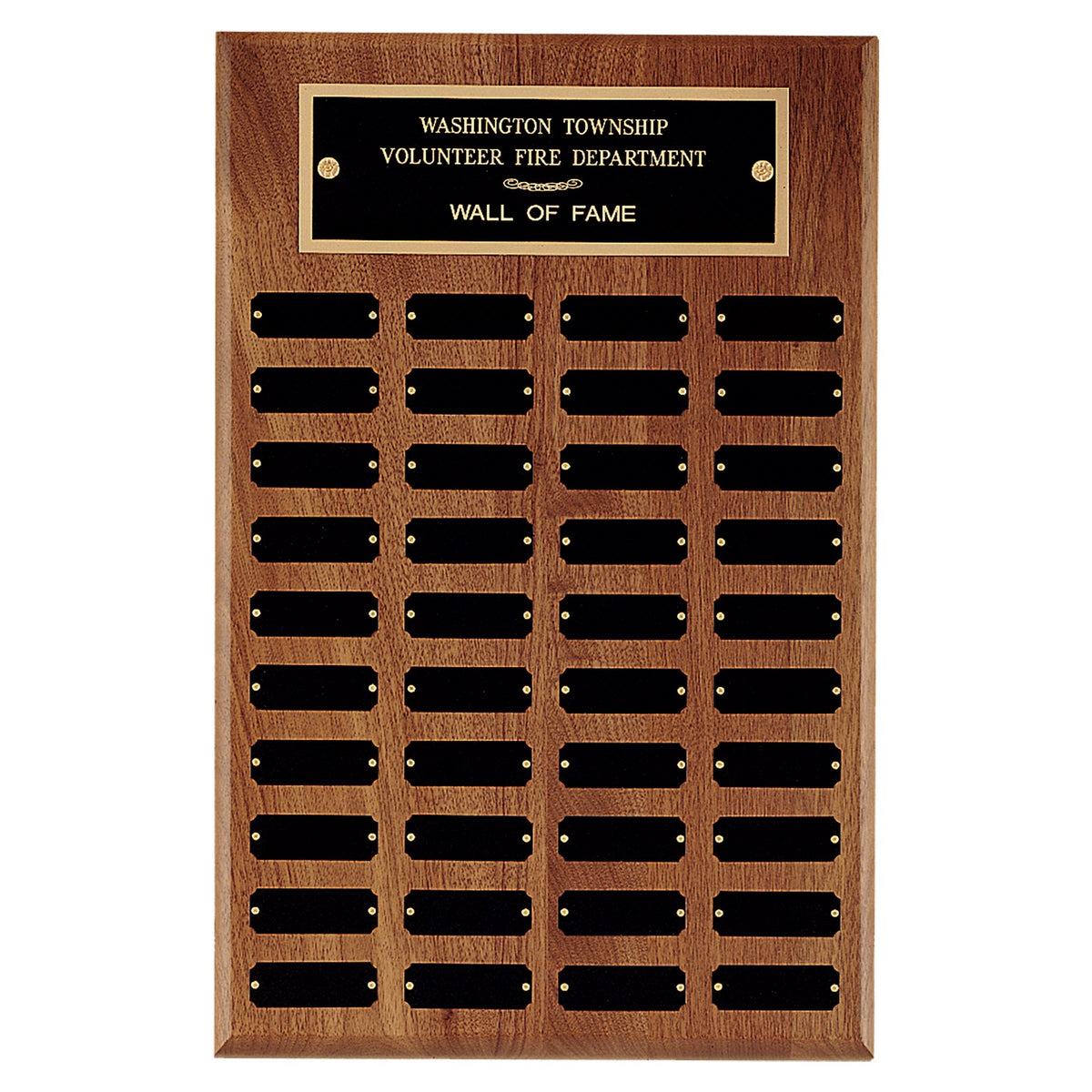 Engraved American Walnut Perpetual Plaque with Brass Plates - Black Brass / 13 x 20 in (40 plates, 7/8 x 2 1/2 in)