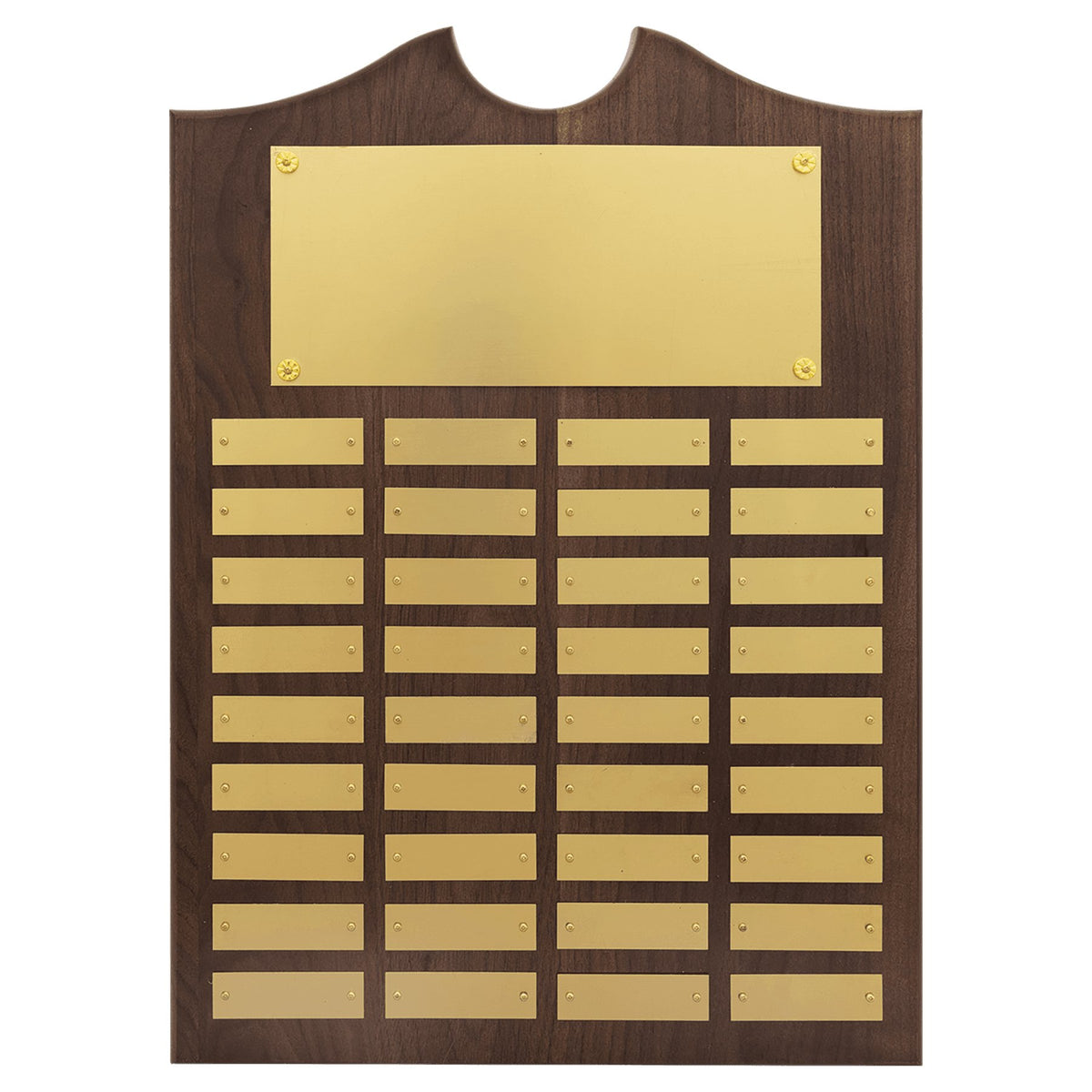 Engraved American Walnut Perpetual Plaque with Brass Plates - Brushed Brass / 14 x 20 in (36 plates, 7/8 x 2 3/4 in)
