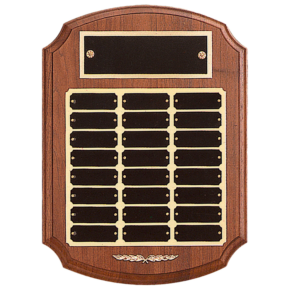 Engraved American Walnut Perpetual Plaque with Black Brass Plates and Gold Trim - 11 x 15 in (24 plates)