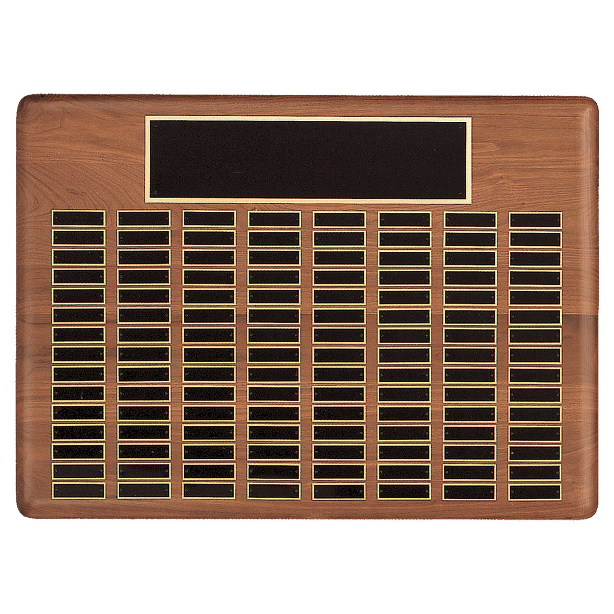 Engraved American Walnut Perpetual Plaque with Black Brass Plated Steel Plates - 22 x 30 in (120 plates)