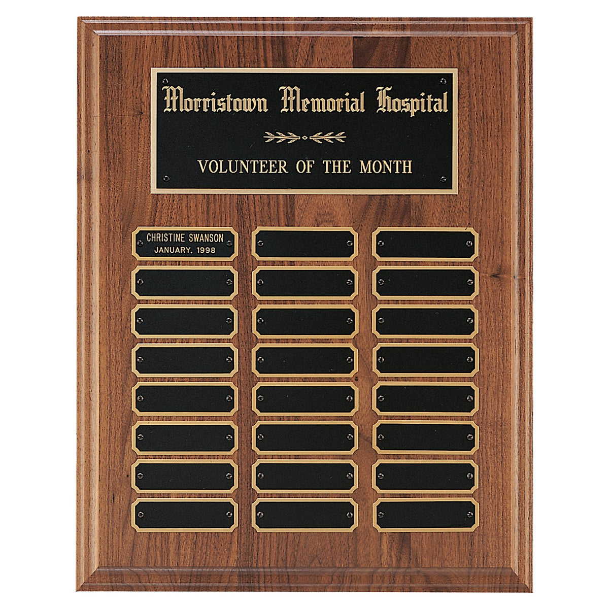 Engraved Walnut Step-Edge Perpetual Plaque with Black Brass Plate - 12 x 15 in / 24