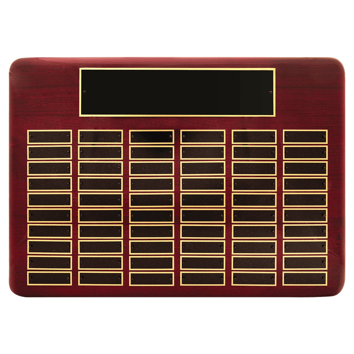Engraved Rosewood Piano Finish Perpetual Plaque with Black Brass Plates - 15 x 21 in (60 plates, 7/8 x 2 3/4 in)