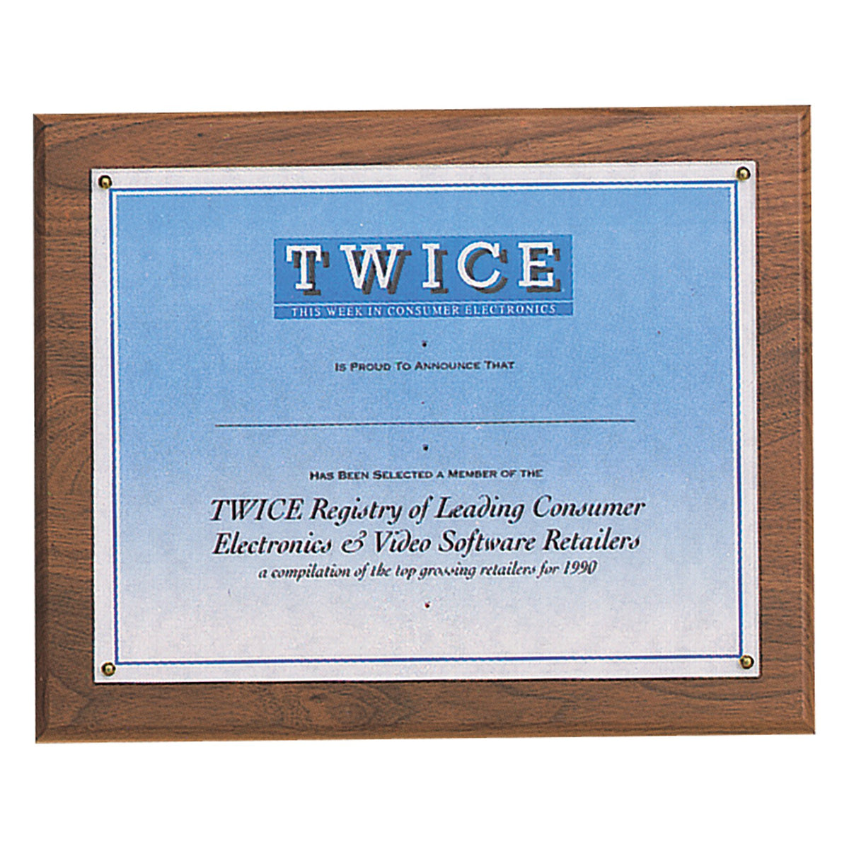 Engraved Solid Walnut Certificate Plaque with Plexiglass Cover