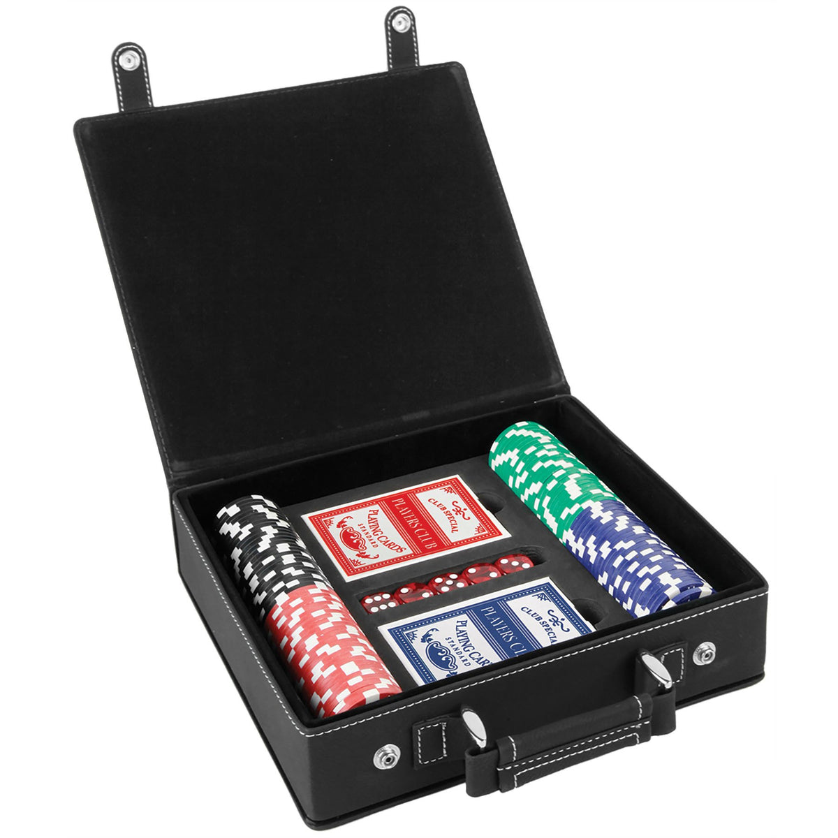 Engraved Leatherette Poker Set - Black/Silver