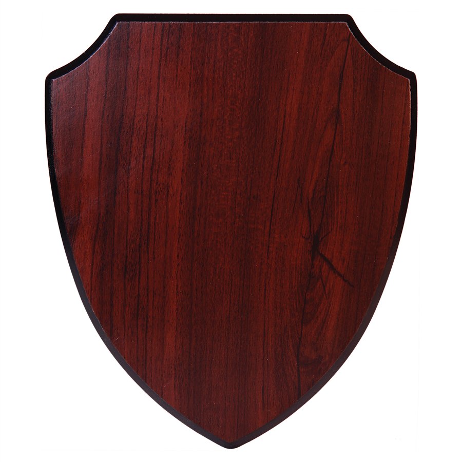 Engraved Rosewood Piano Finish Shield Plaque - 7 1/4 x 8 3/4 in