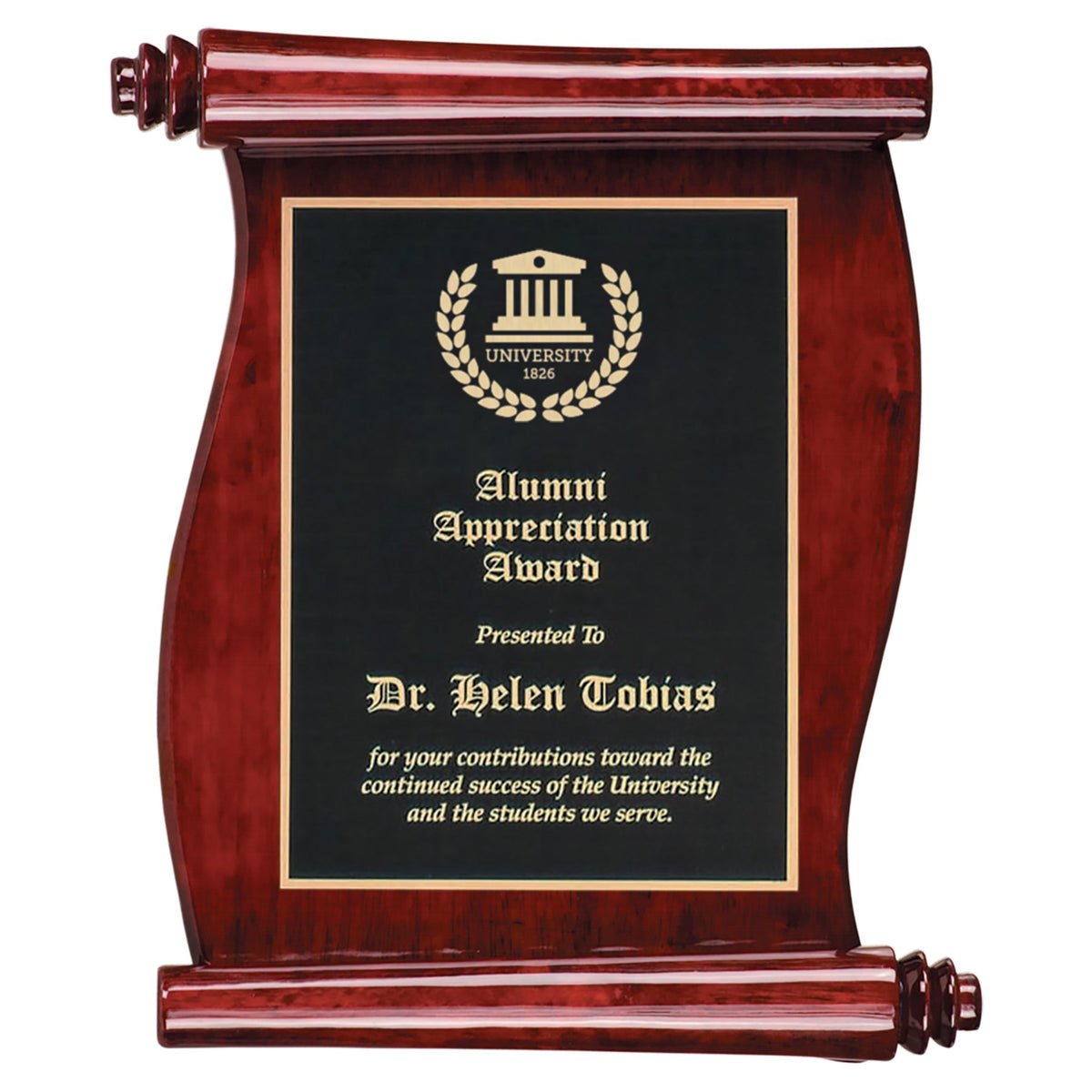 Engraved Rosewood Piano Finish Scroll Plaque - 10 1/2 x 14 in