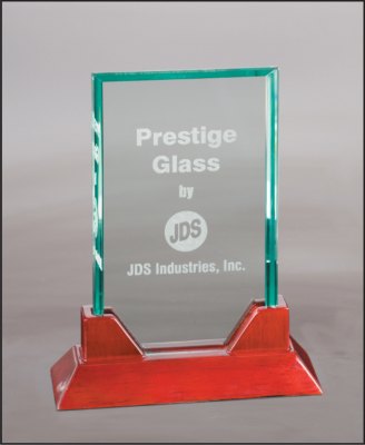 Engraved Jade Rectangle Prestige Glass with Rosewood Piano Finish Base - 8 3/4 in
