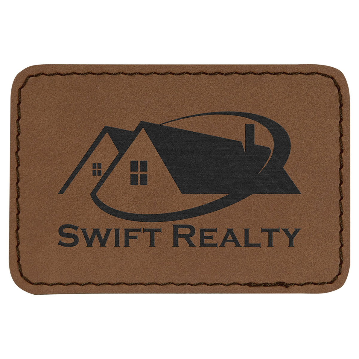 Engraved Rectangle Leatherette Patch with Adhesive - Dark Brown / 3 x 2 in