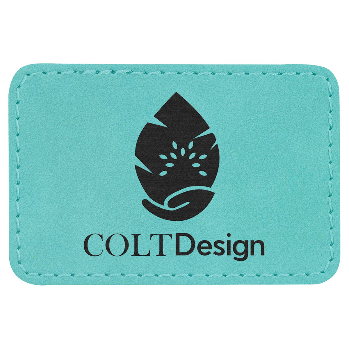 Engraved Rectangle Leatherette Patch with Adhesive - Teal / 3 x 2 in
