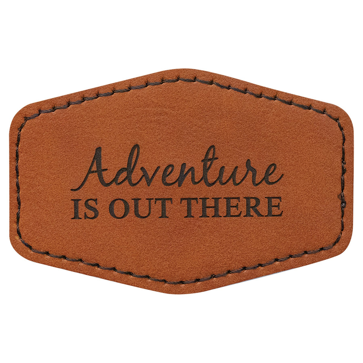 Engraved Hex Leatherette Patch with Adhesive - Rawhide / 3 x 2 in