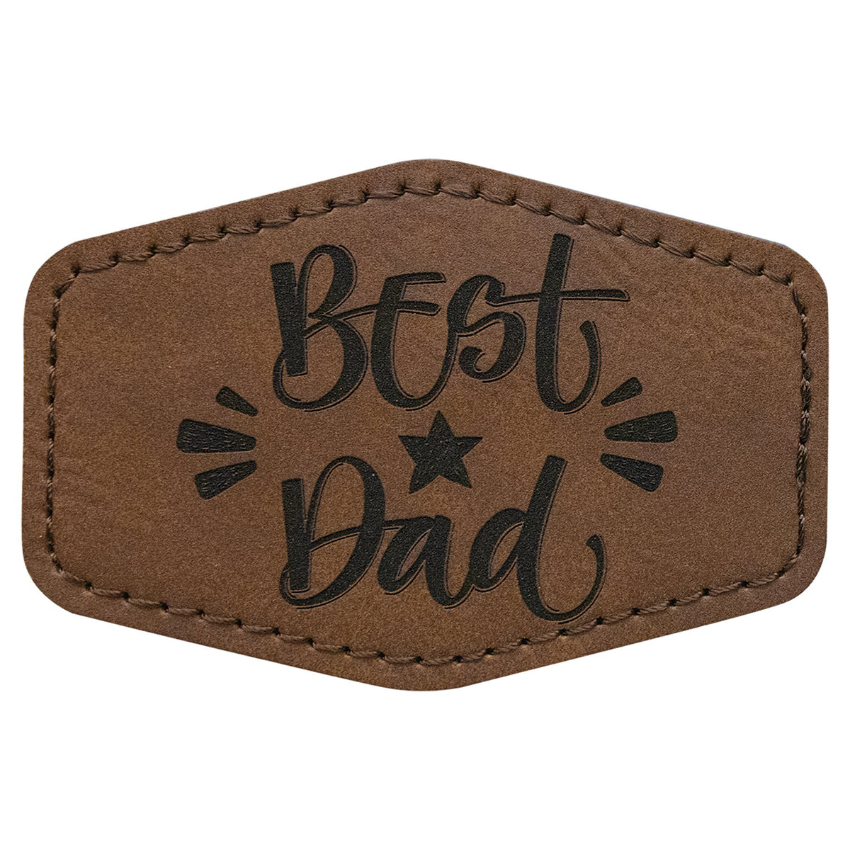 Engraved Hex Leatherette Patch with Adhesive - Dark Brown / 3 x 2 in