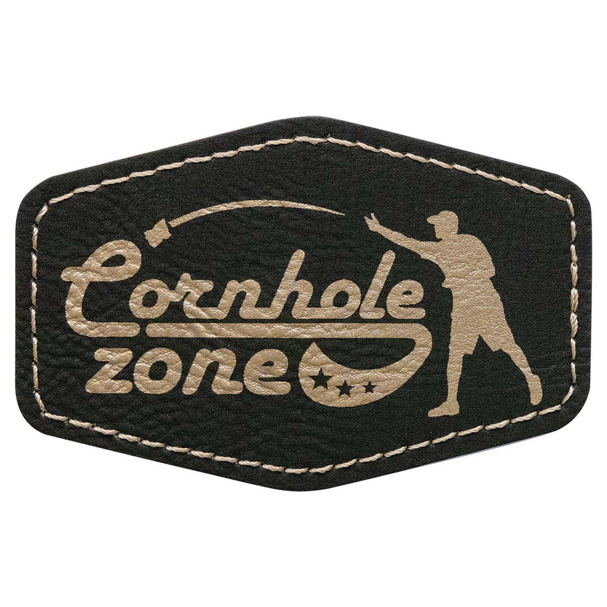 Engraved Hex Leatherette Patch with Adhesive - Black/Gold / 3 x 2 in