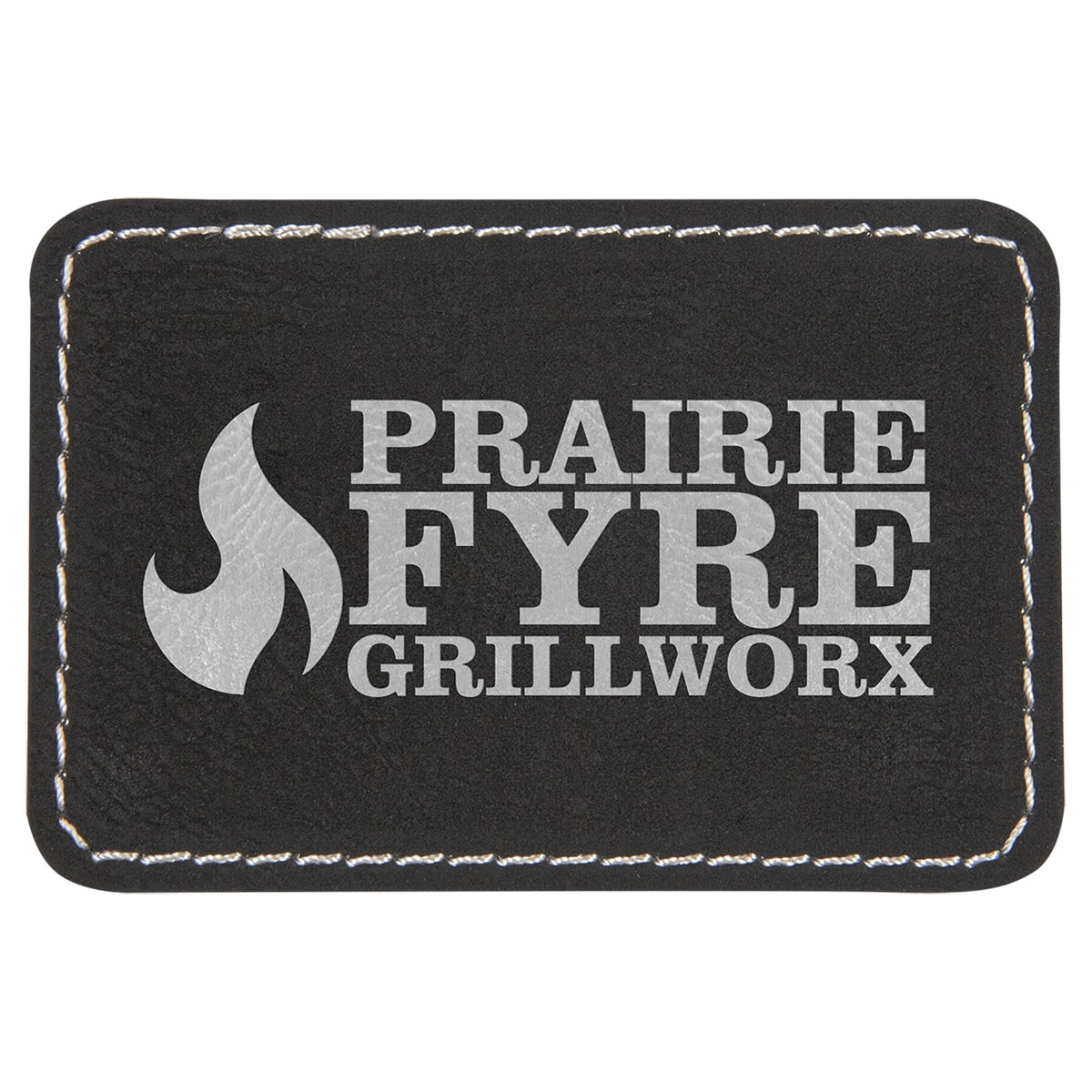 Engraved Rectangle Leatherette Patch with Kota Pro Adhesive - Black/Silver / 3 x 2 in