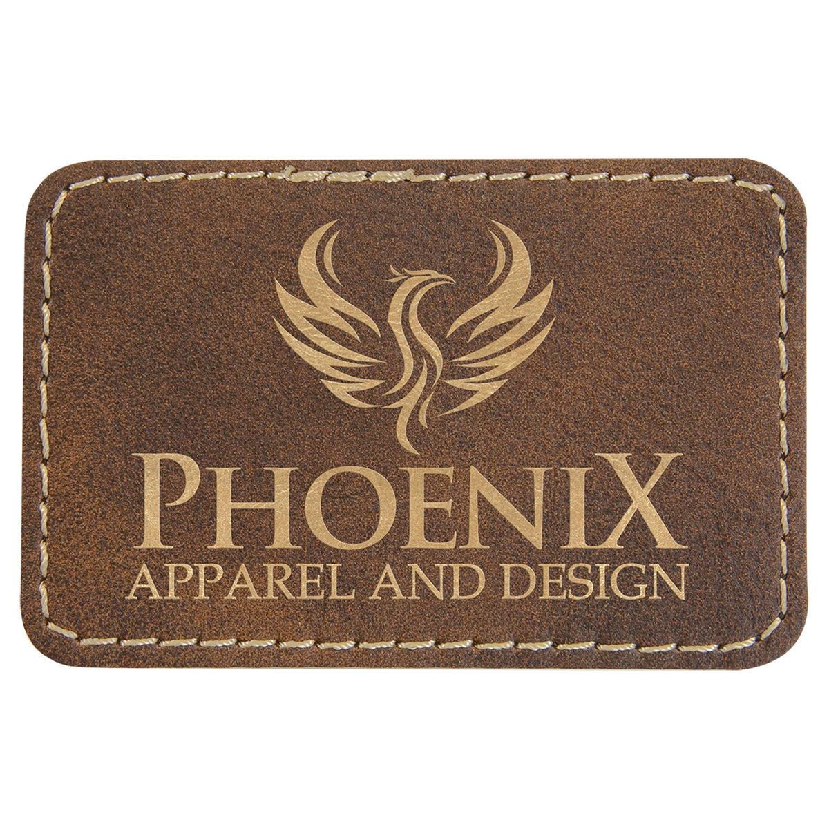 Engraved Rectangle Leatherette Patch with Kota Pro Adhesive - Rustic/Gold / 3 x 2 in