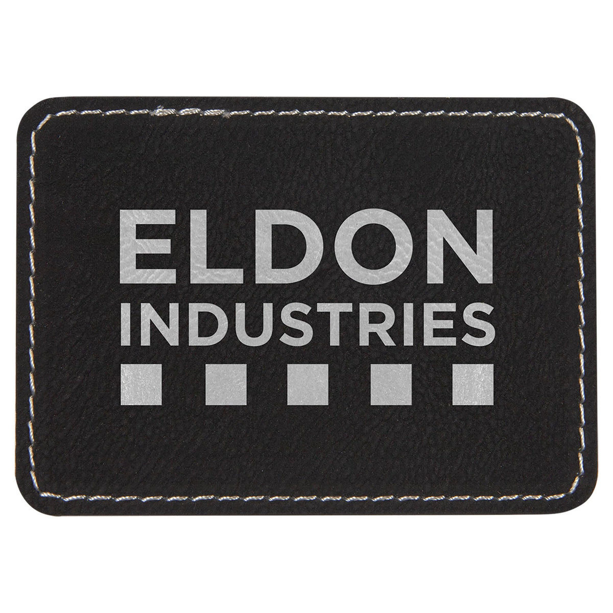 Engraved Rectangle Leatherette Patch with Adhesive - Black/Silver / 3 1/2 x 2 1/2 in