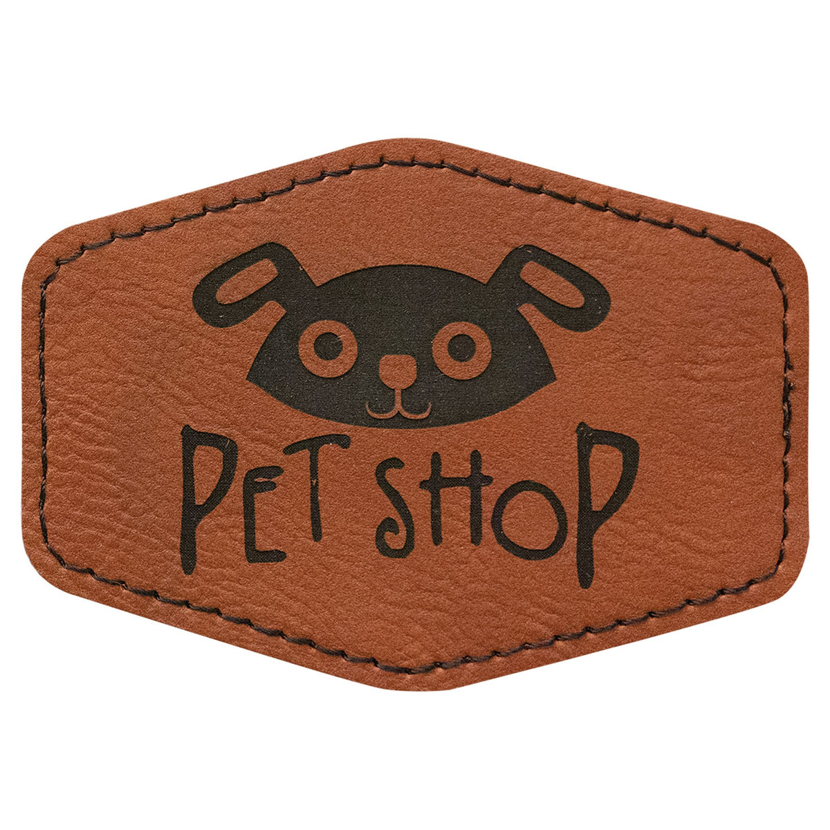 Engraved Hex Leatherette Patch with Adhesive - Rawhide / 3 1/2 x 2 1/2 in