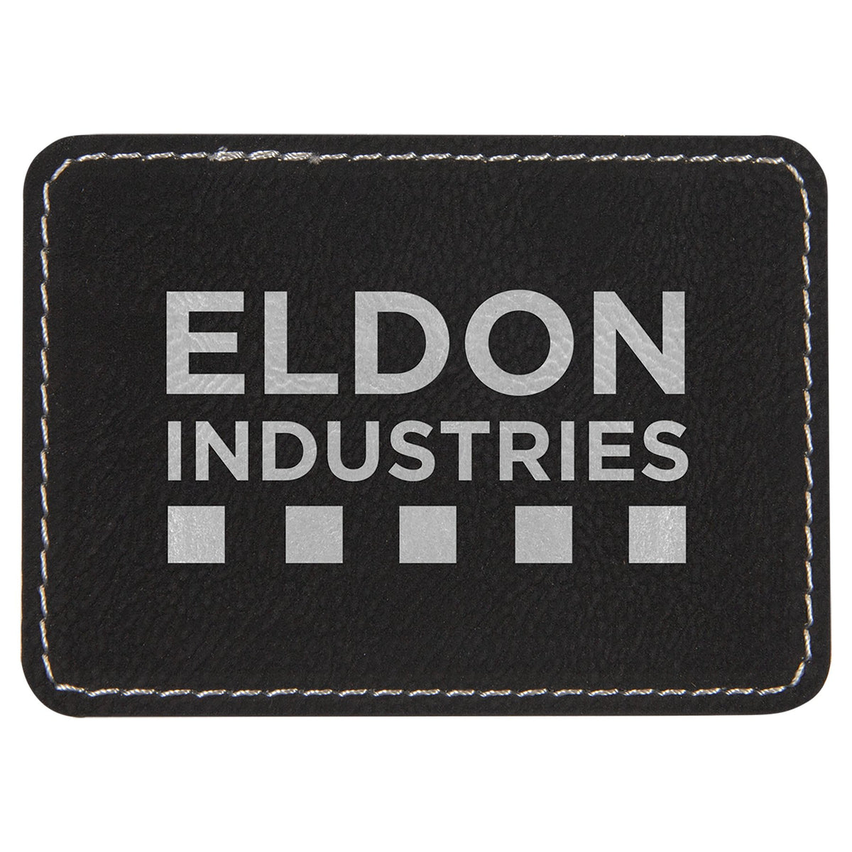 Engraved Rectangle Leatherette Patch with Kota Pro Adhesive - Black/Silver / 3 1/2 x 2 1/2 in