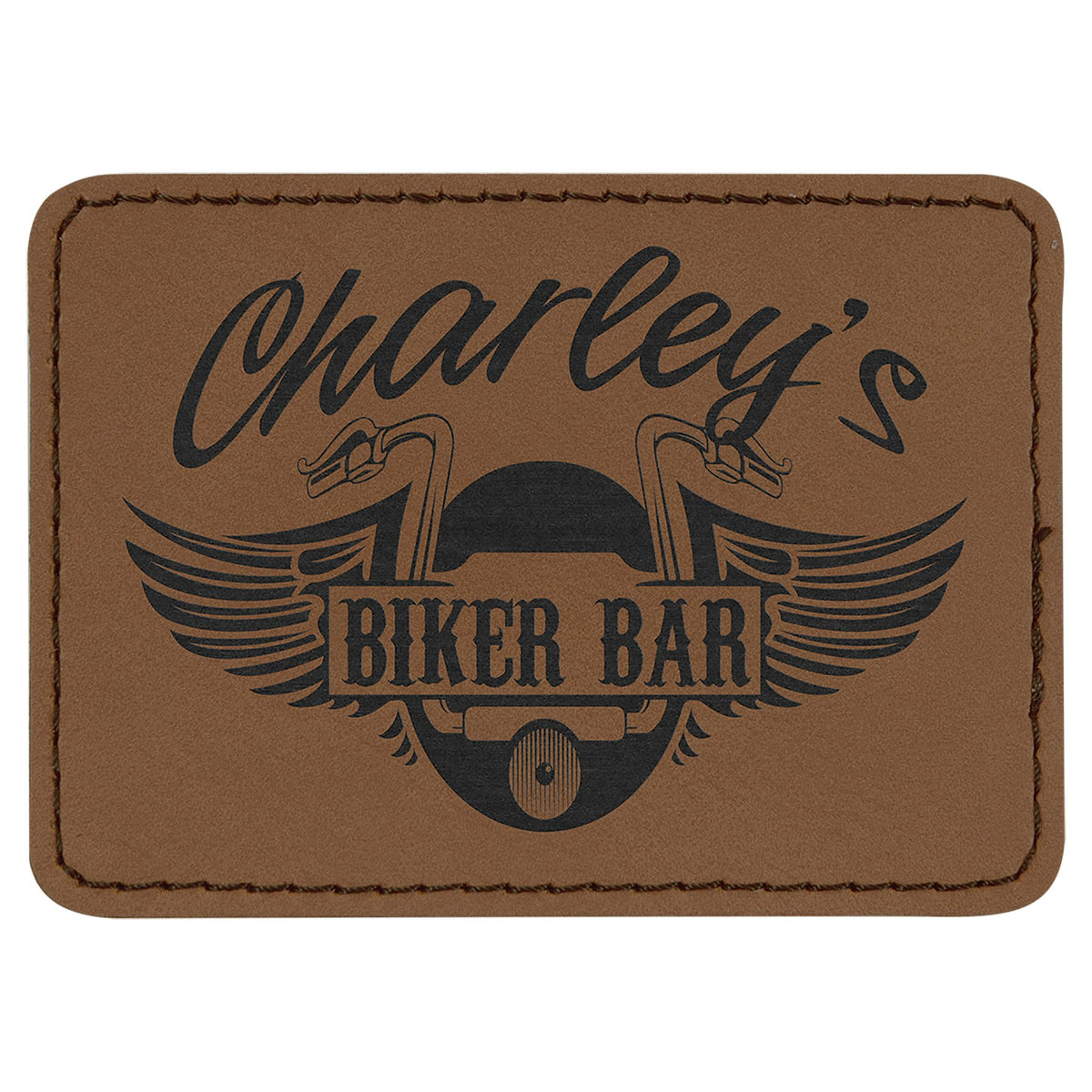 Engraved Rectangle Leatherette Patch with Kota Pro Adhesive - Dark Brown / 3 1/2 x 2 1/2 in