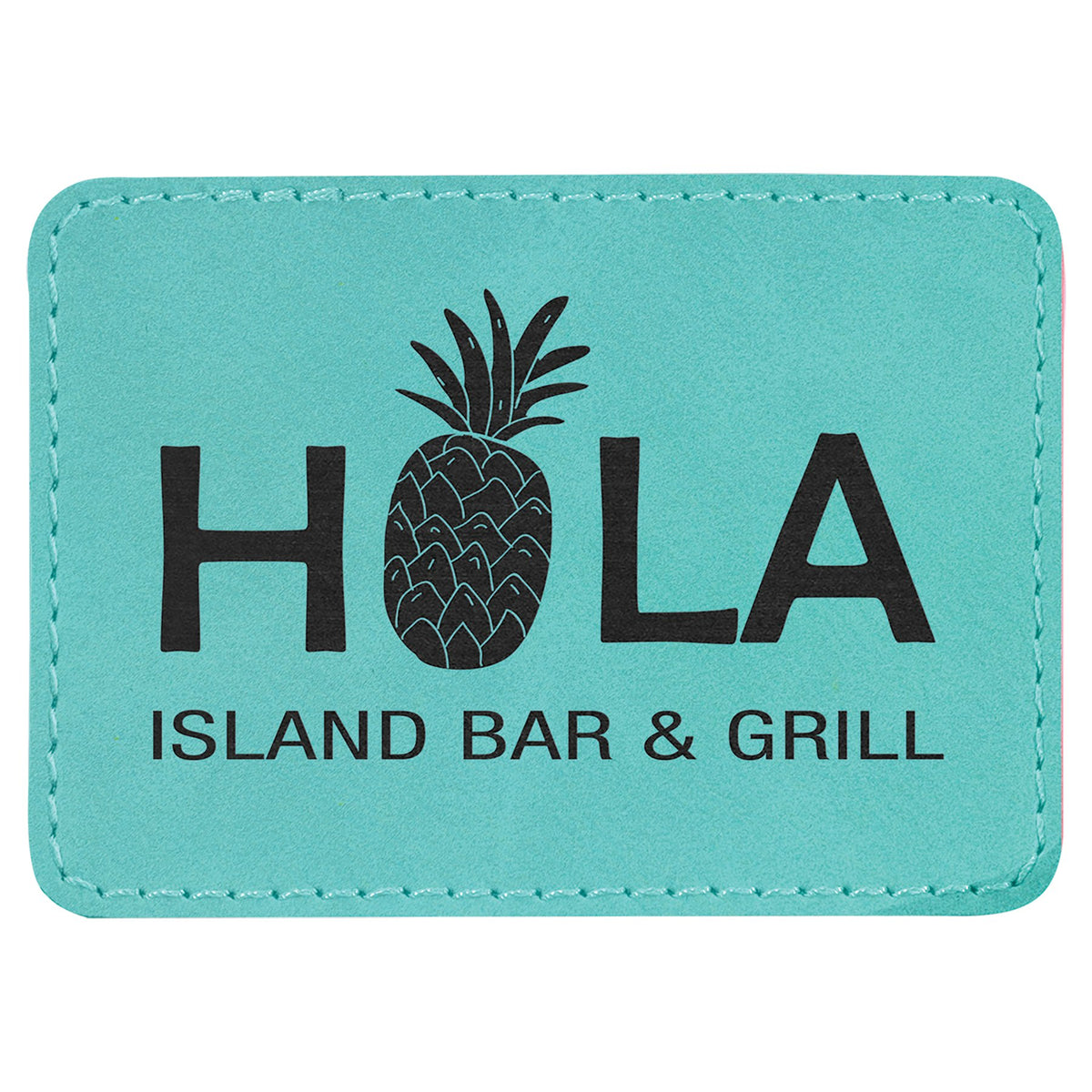 Engraved Rectangle Leatherette Patch with Kota Pro Adhesive - Teal / 3 1/2 x 2 1/2 in