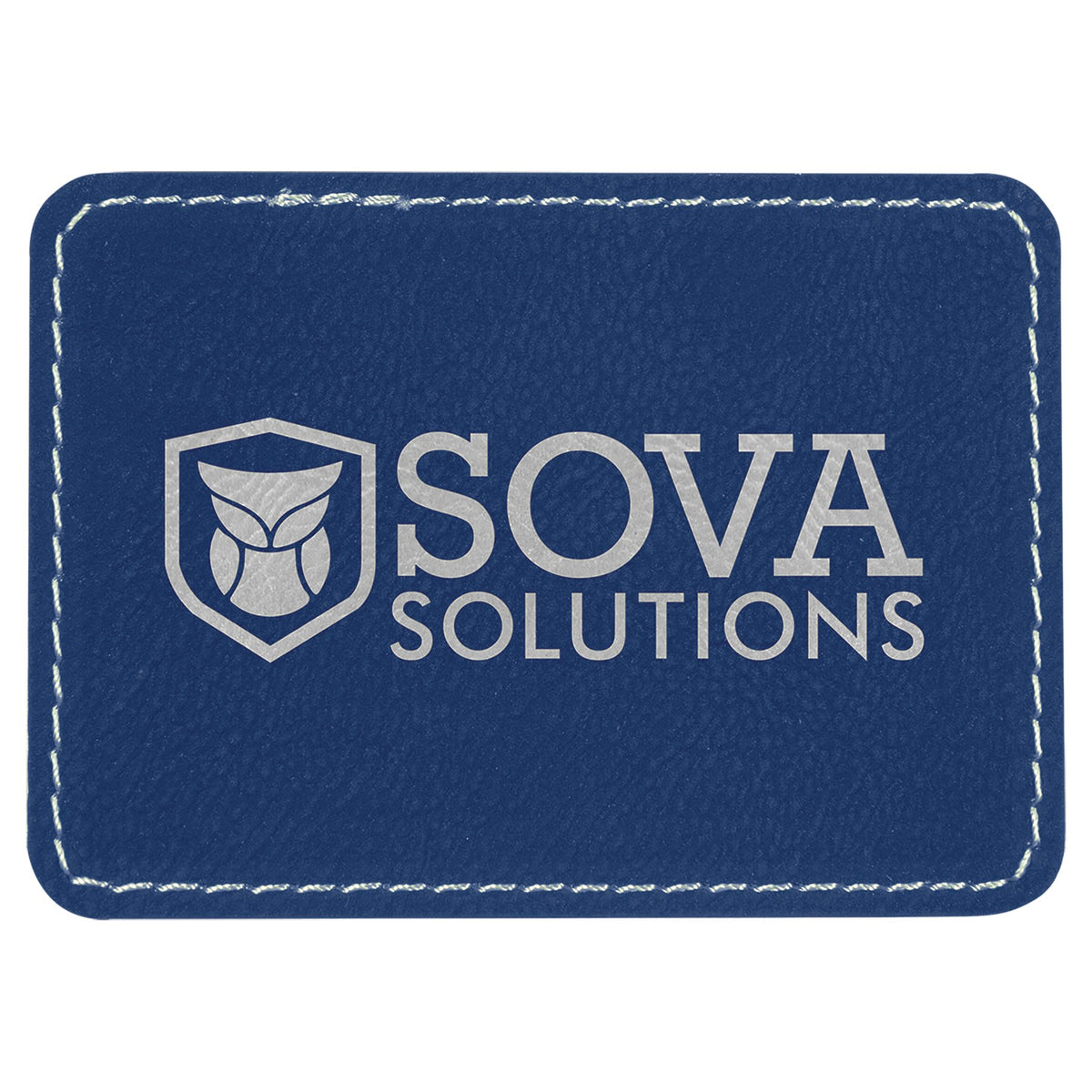 Engraved Rectangle Leatherette Patch with Kota Pro Adhesive - Blue/Silver / 3 1/2 x 2 1/2 in