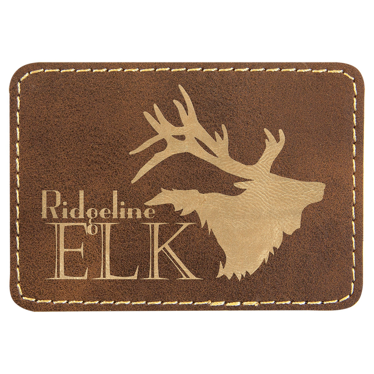 Engraved Rectangle Leatherette Patch with Kota Pro Adhesive - Rustic/Gold / 3 1/2 x 2 1/2 in