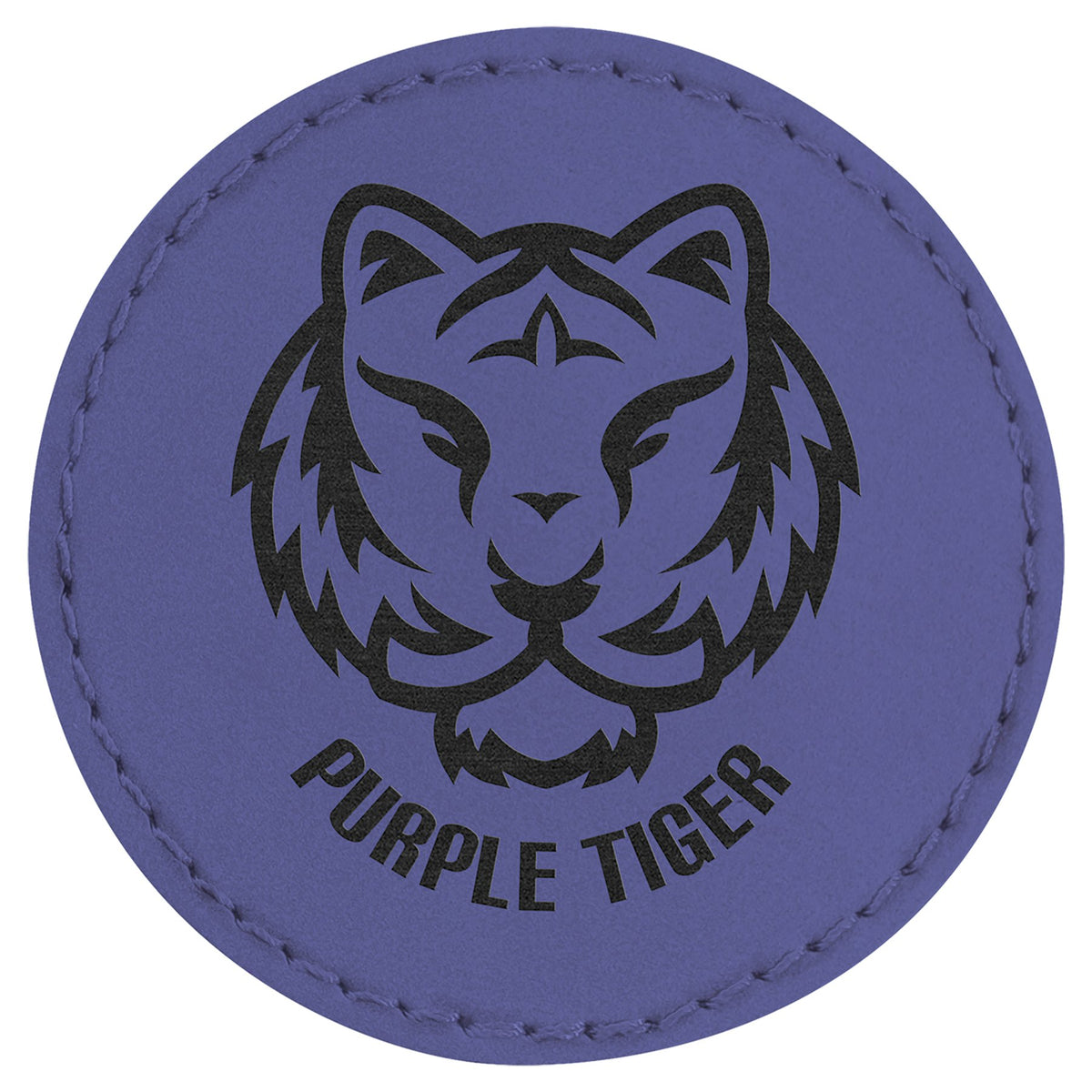 Engraved Round Leatherette Patch with Adhesive - Purple / 2 1/2 in dia.