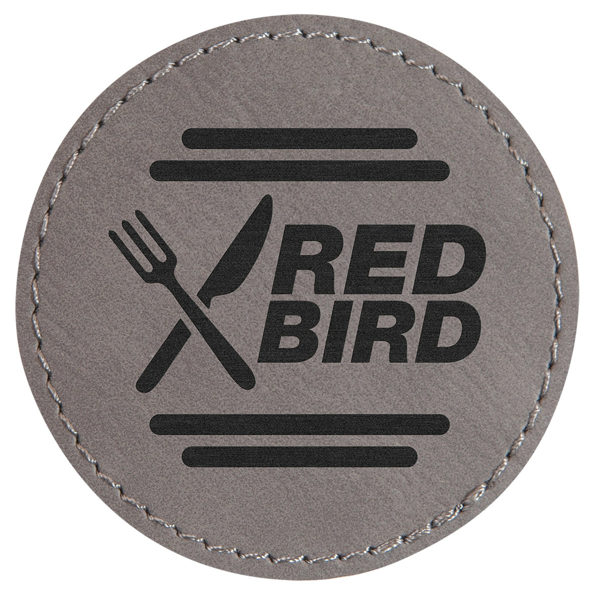 Engraved Round Leatherette Patch with Kota Pro Adhesive - Gray / 2 1/2 in dia.