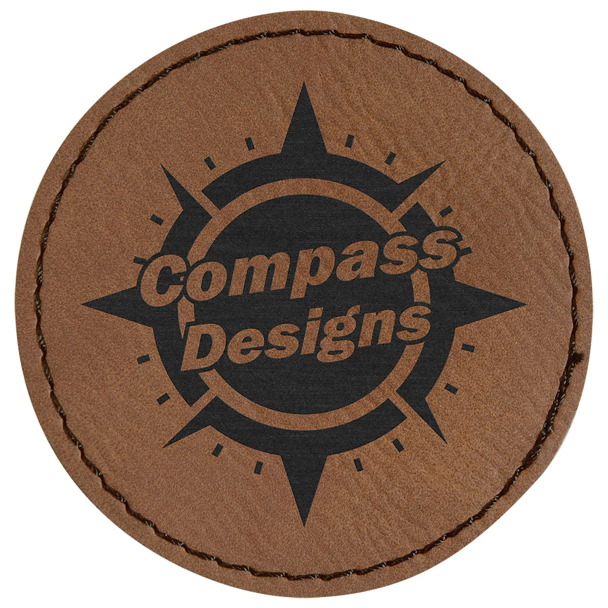 Engraved Round Leatherette Patch with Kota Pro Adhesive - Dark Brown / 2 1/2 in dia.