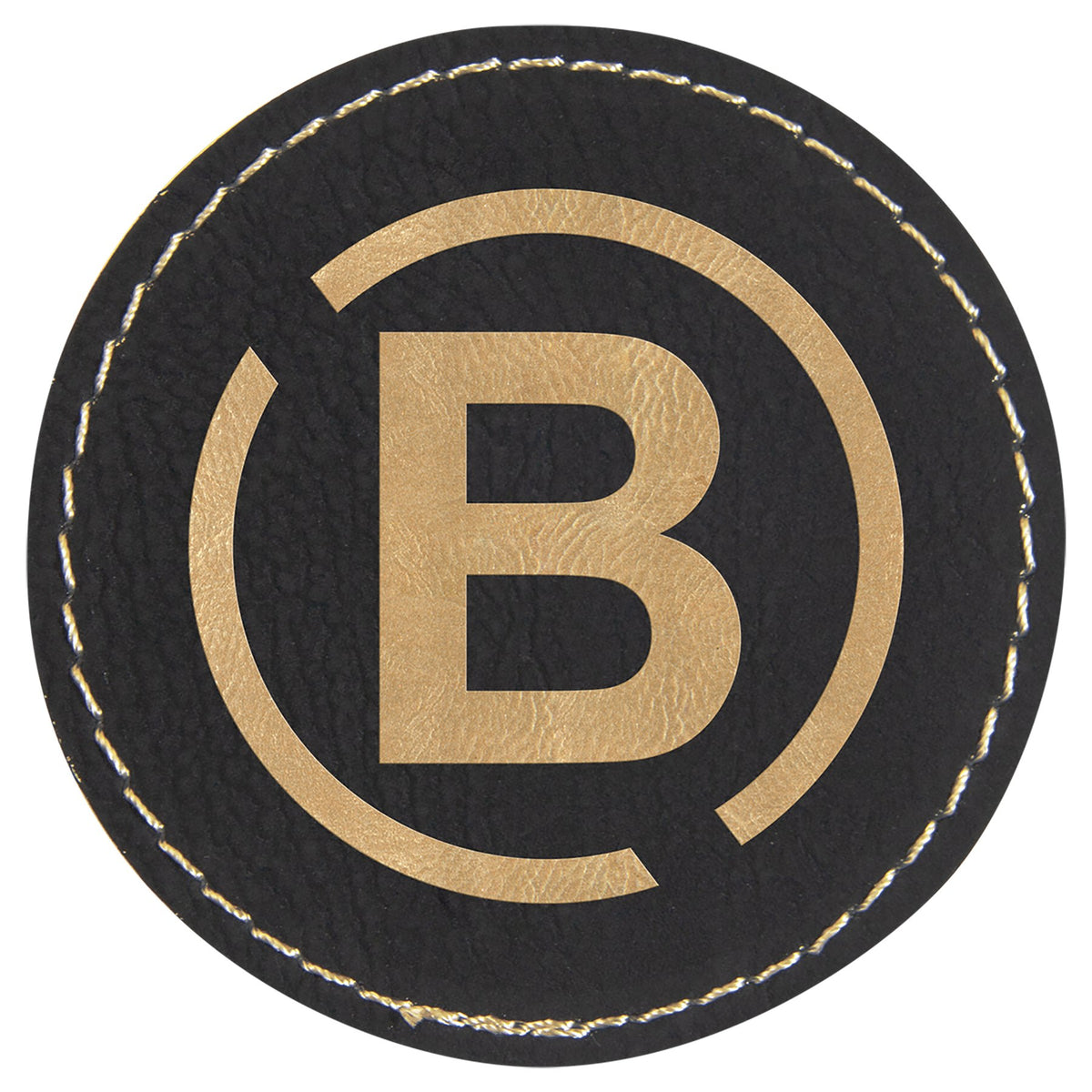 Engraved Round Leatherette Patch with Kota Pro Adhesive - Black/Gold / 2 1/2 in dia.