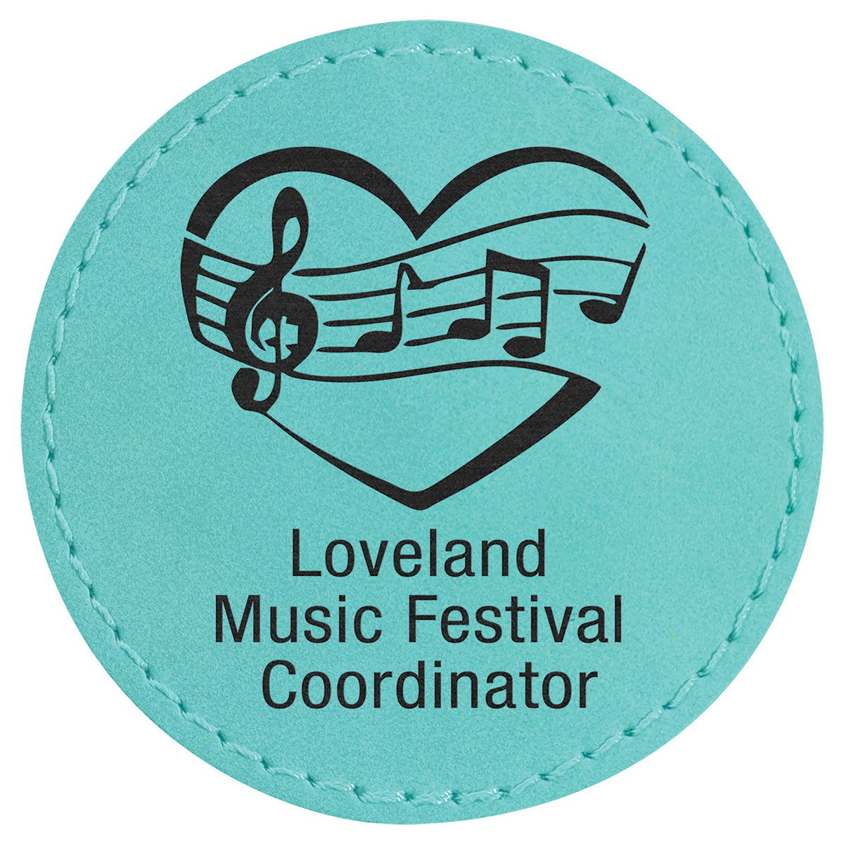 Engraved Round Leatherette Patch with Kota Pro Adhesive - Teal / 2 1/2 in dia.
