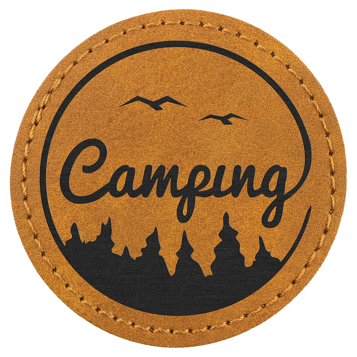 Engraved Creekside Round Leatherette Patch with Kota Pro Adhesive - Light Brown / 2 1/2 in dia.