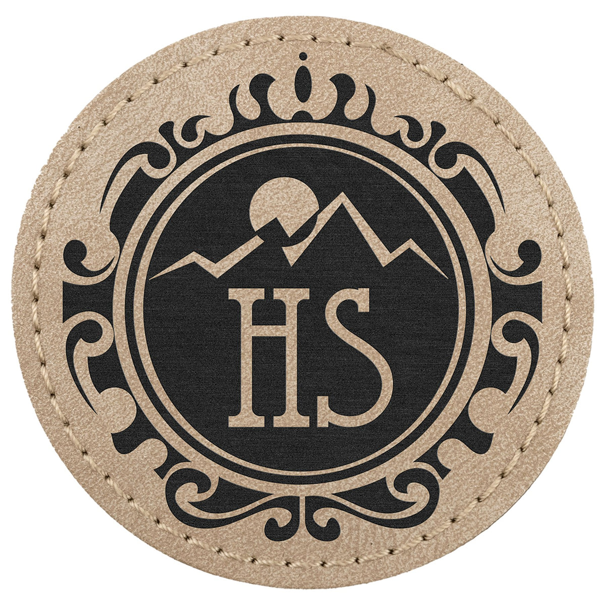 Engraved Creekside Round Leatherette Patch with Kota Pro Adhesive - Light Tan / 2 1/2 in dia.