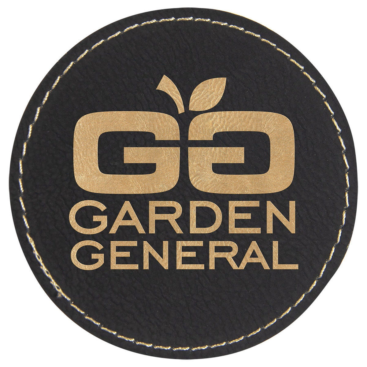 Engraved Round Leatherette Patch with Adhesive - Black/Gold / 3 in dia.